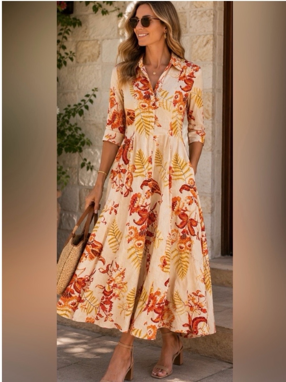 Rachel Zoe Linen blend fall floral cottage core maxi dress, size small